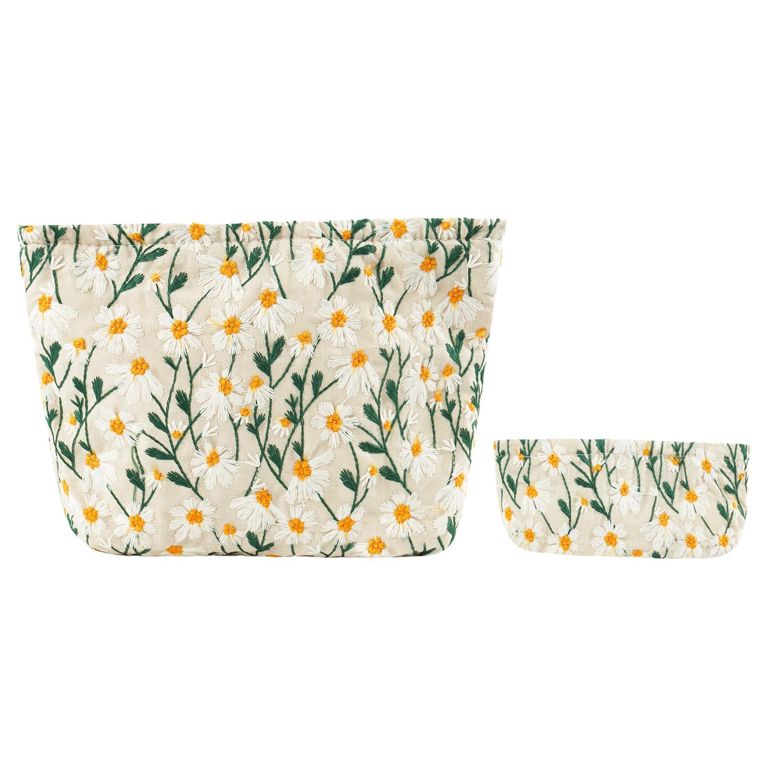 Set 2 Makeup Bag Floral Large Cosmetic Bags Mini Pencil Case Daisy Travel Toiletry Bag Multifunctional Pouch for Women