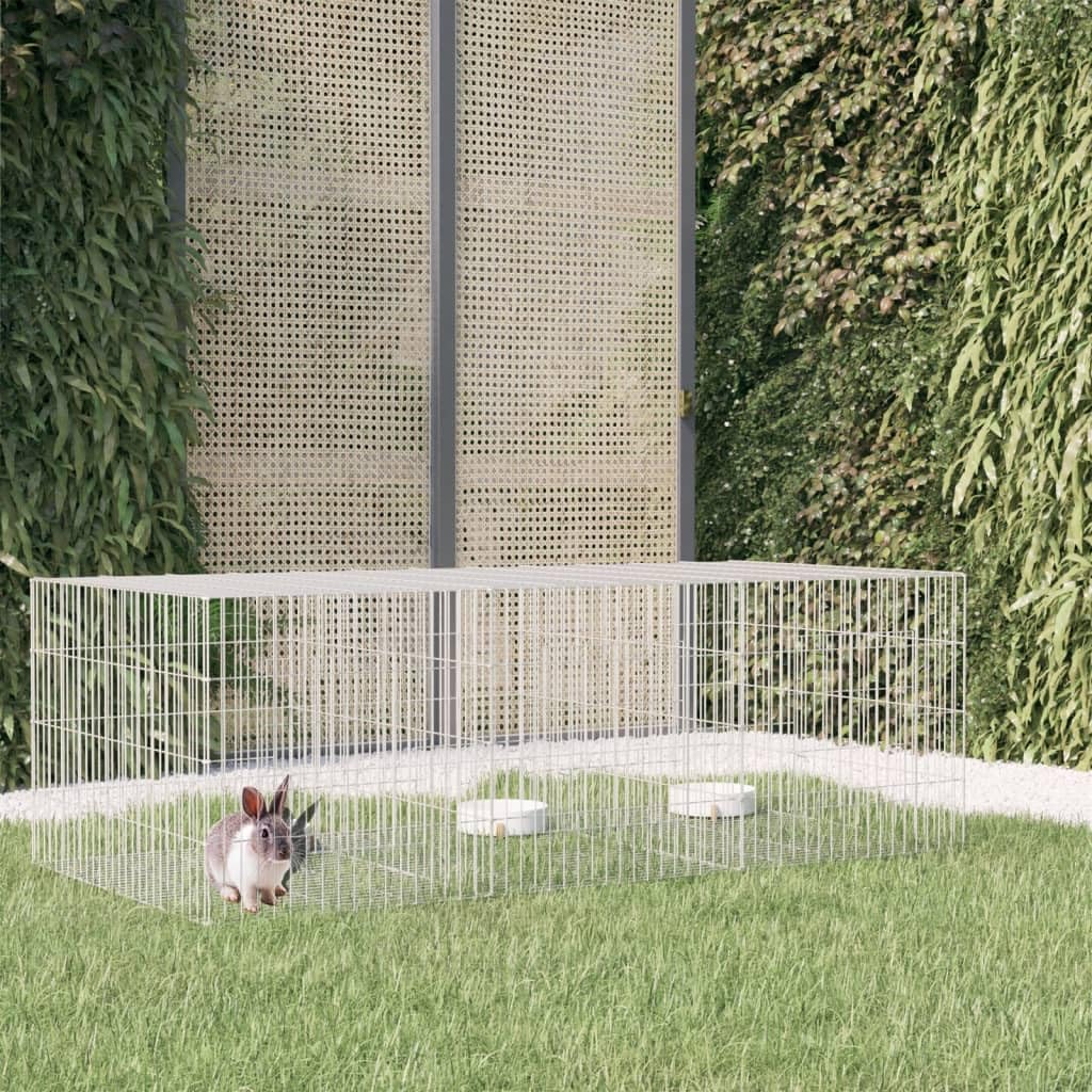 vidaXL Jaula para Conejos 3 Paneles Madriguera Cobertizo Animales Mascotas Espacio Entretenimiento Descanso Juego Diversión Hierro Galvanizado, plata