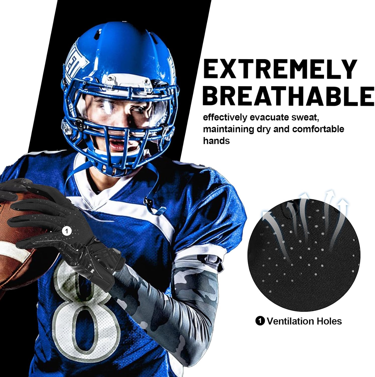 RIGWARL Pro Football Gloves Bundle: Perforated Football Gloves + Grip-Enhanced Receiver Glove