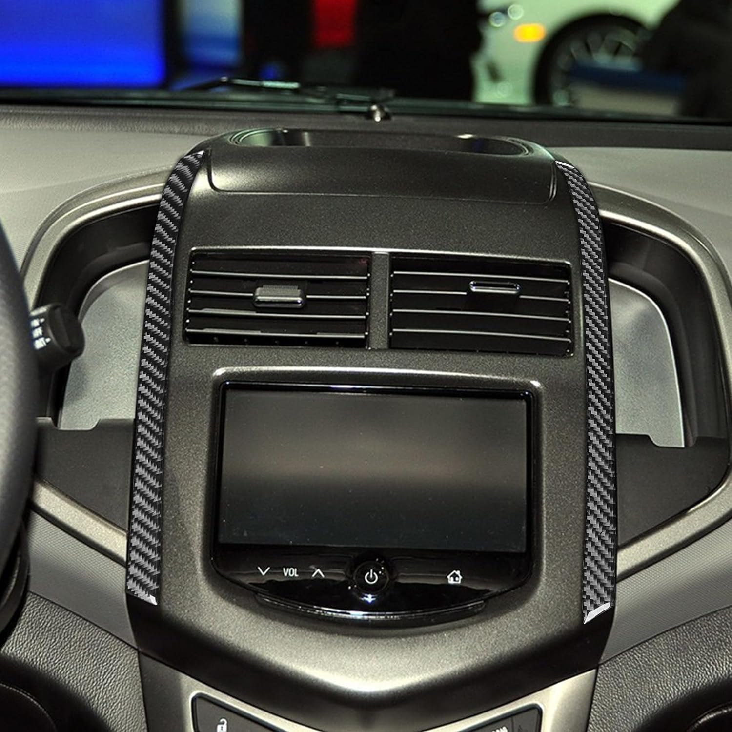 Car Instrument Panel Side Trim Strips 2pcs Decals Carbon Fiber Accessories Compatible with Chevrolet Sonic 2012 2013 2014 2015 2016