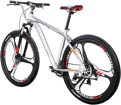 EUROBIKE OBK X9 29er Mens Mountain Bike 29 Inch Wheels Aluminum Frame 21 Speed Dual Disc Brakes Front Suspension Bicycle for Men ... (3 Spoke Mag Wheels Silver)