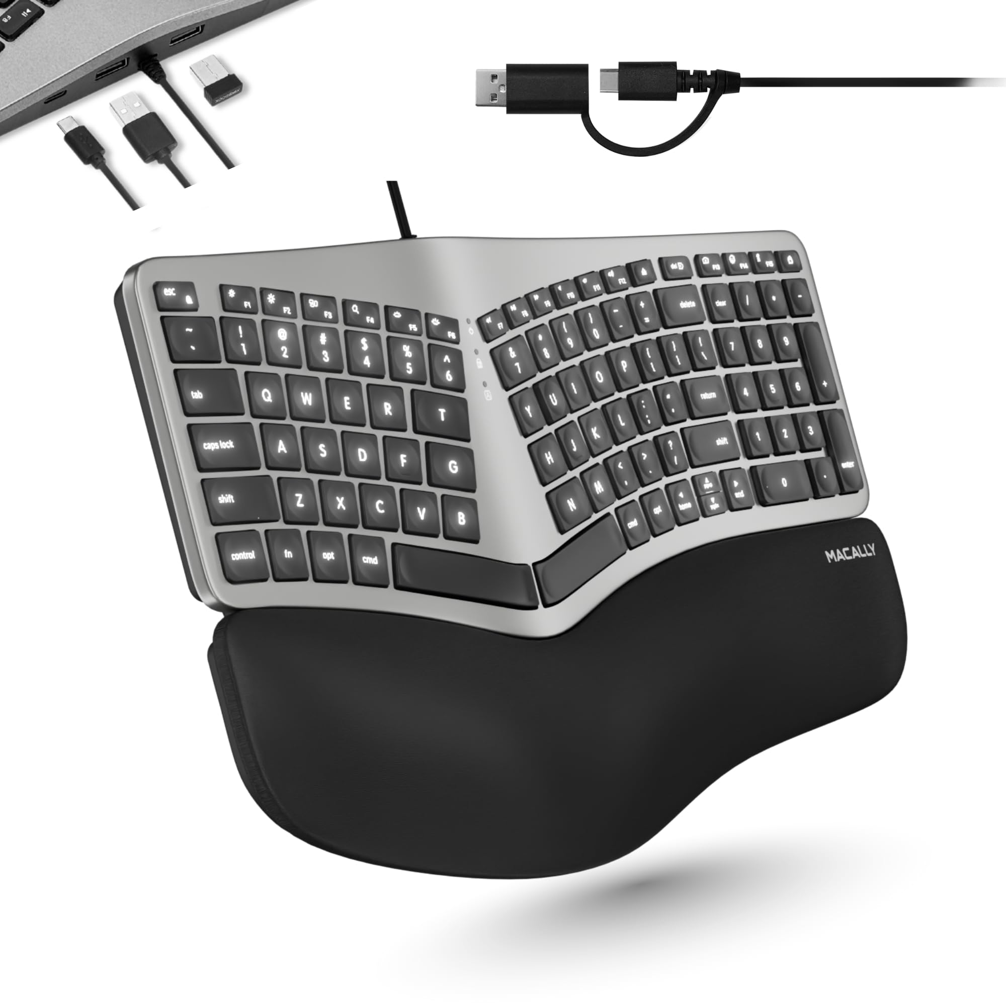 Amazon.com: Macally Wired Ergonomic Keyboard for Mac - USB Hub