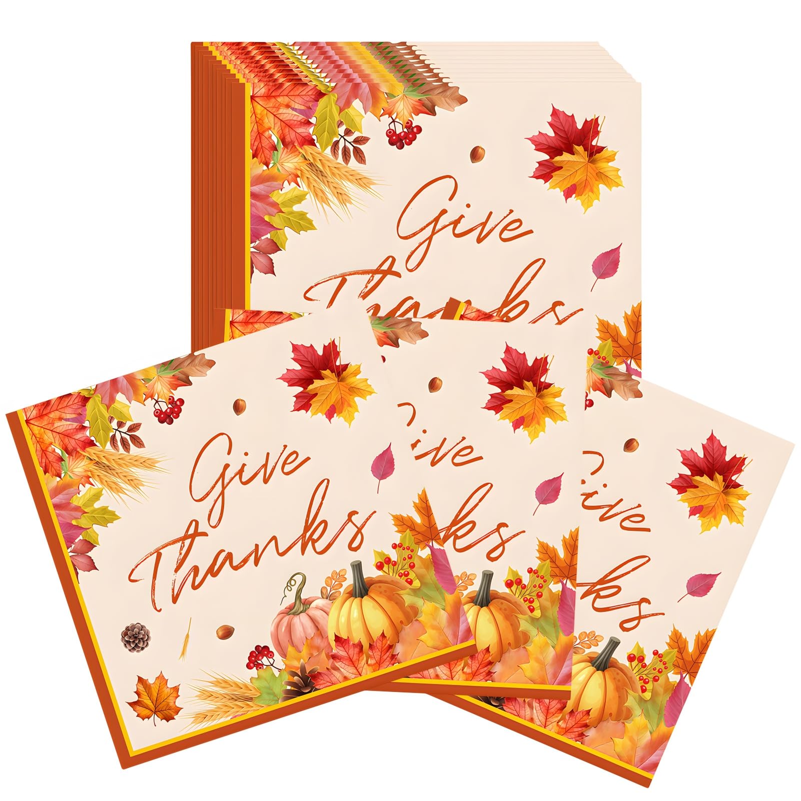40 Stück Herbst Servietten Mit Kürbis & Ahornblatt-Motiv – 33x33 Cm, Papierservietten Für Party, Hochzeit, Thanksgiving