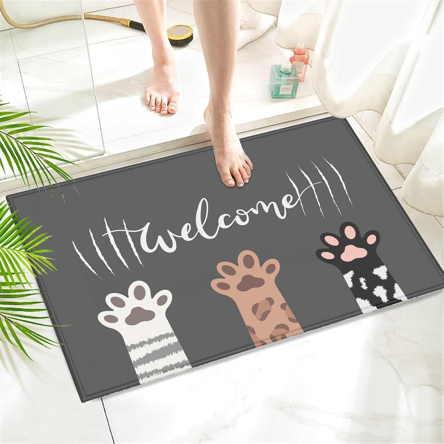 Cute Cat Paws Bath Mat,Bathroom Rug,Shower Mats for Bathtub Shower Room Sinks,Non-Slip Floor Mats Soft Doormats for Home Decor 17x30 Inch