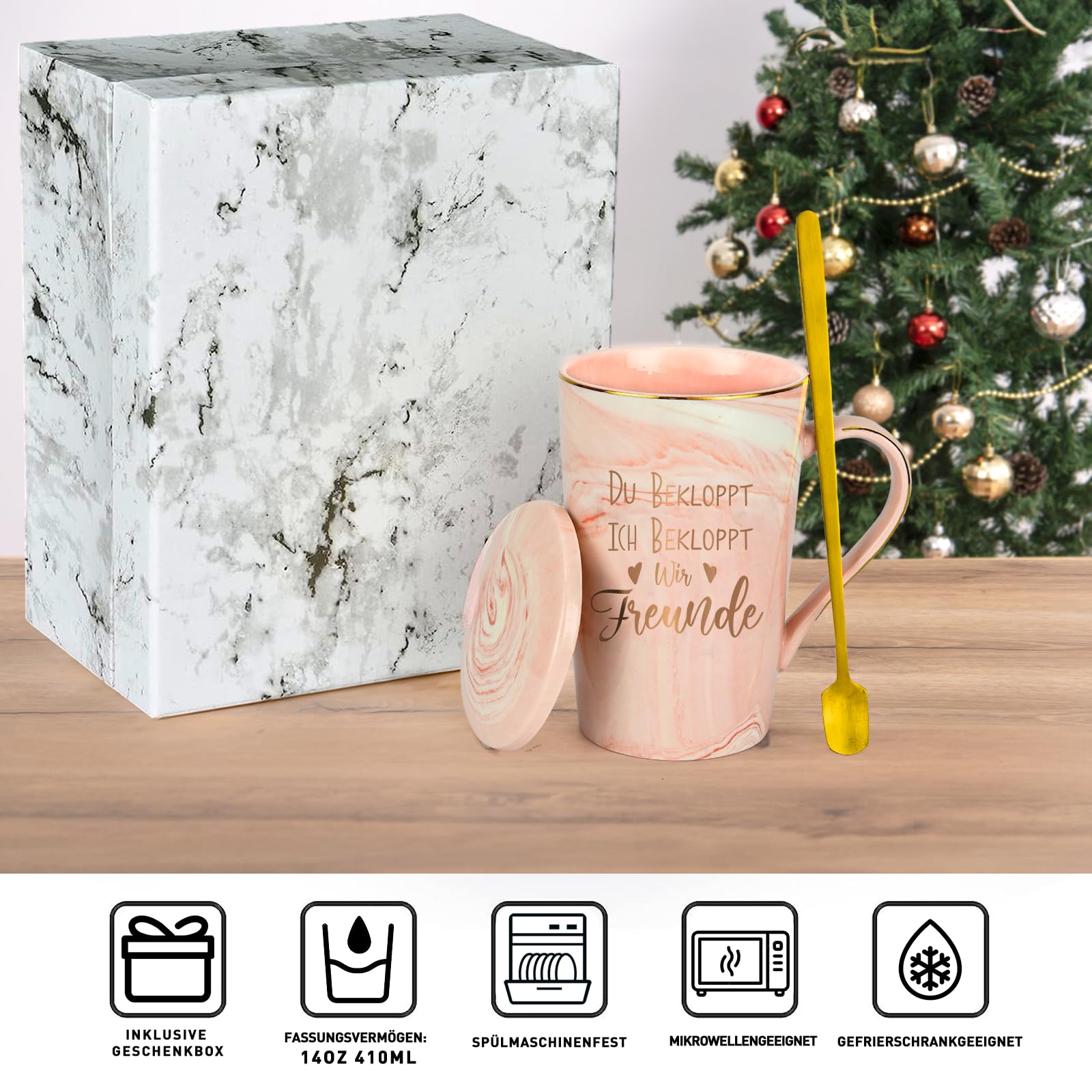 Diztoud Gift for Boyfriend Christmas Gifts for Friends Girlfriend, Colleague Mug with Saying Du Ich Bekloppt Wir Freunde - Image 2