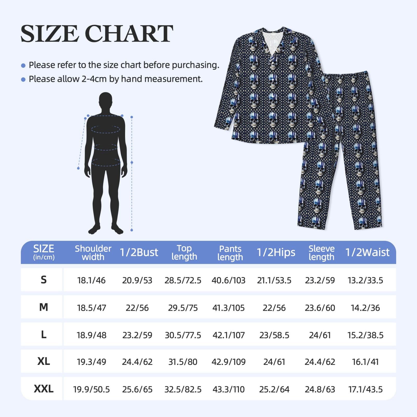 Herren-Pyjama-Set, langärmelig, gestreift, Sterne, Totenkopf, zweiteilig, bequem, Nachtwäsche