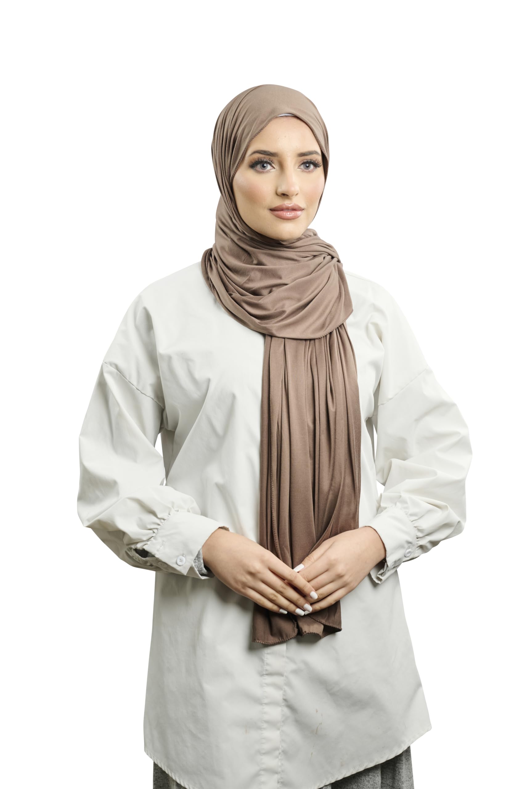 AREESHA Luxury Jersey Hijab Scarf Cotton Shawl Wrap Headscarf - Made in Dubai (Mocha)