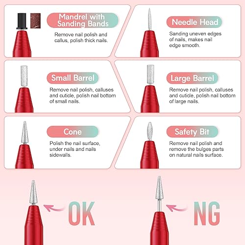 Miniatura 7 de Taladro de uñas eléctrico de 20000 rpm, compacto, portátil, Efile, profesional, manicura y pedicura, kit de taladro de lima de uñas para acrílico,