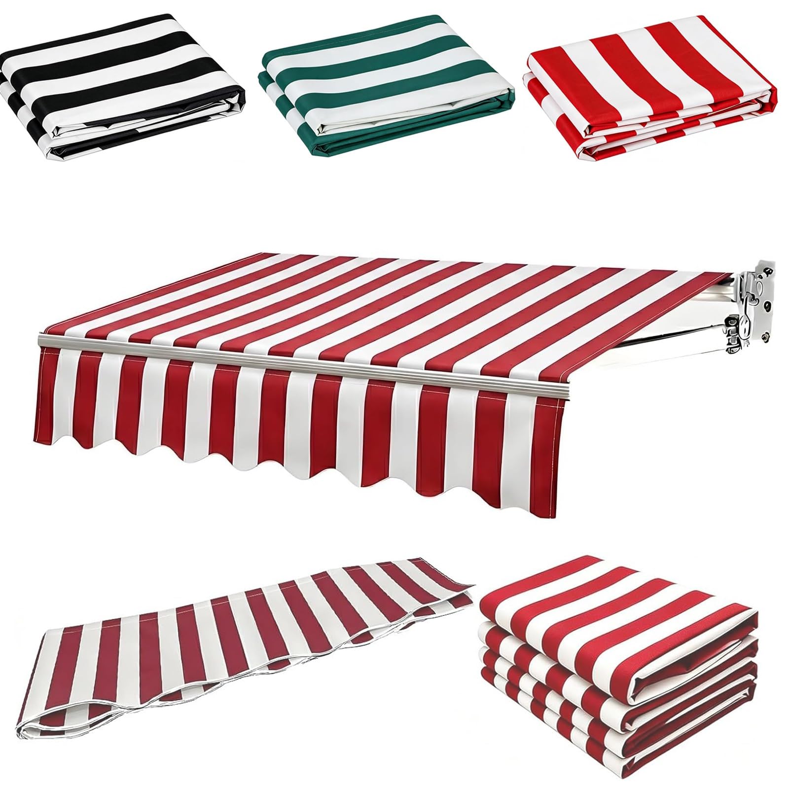 ROFBIHG Stripe Canvas Awning Fabric Replacement, Retractable Patio Awning Fabric Replacement Top Cover, Sunshade Canopy Cloth for Awning for Yard, Deck, Balcony(Red,4.5x3.5m(14.7x11.5ft))