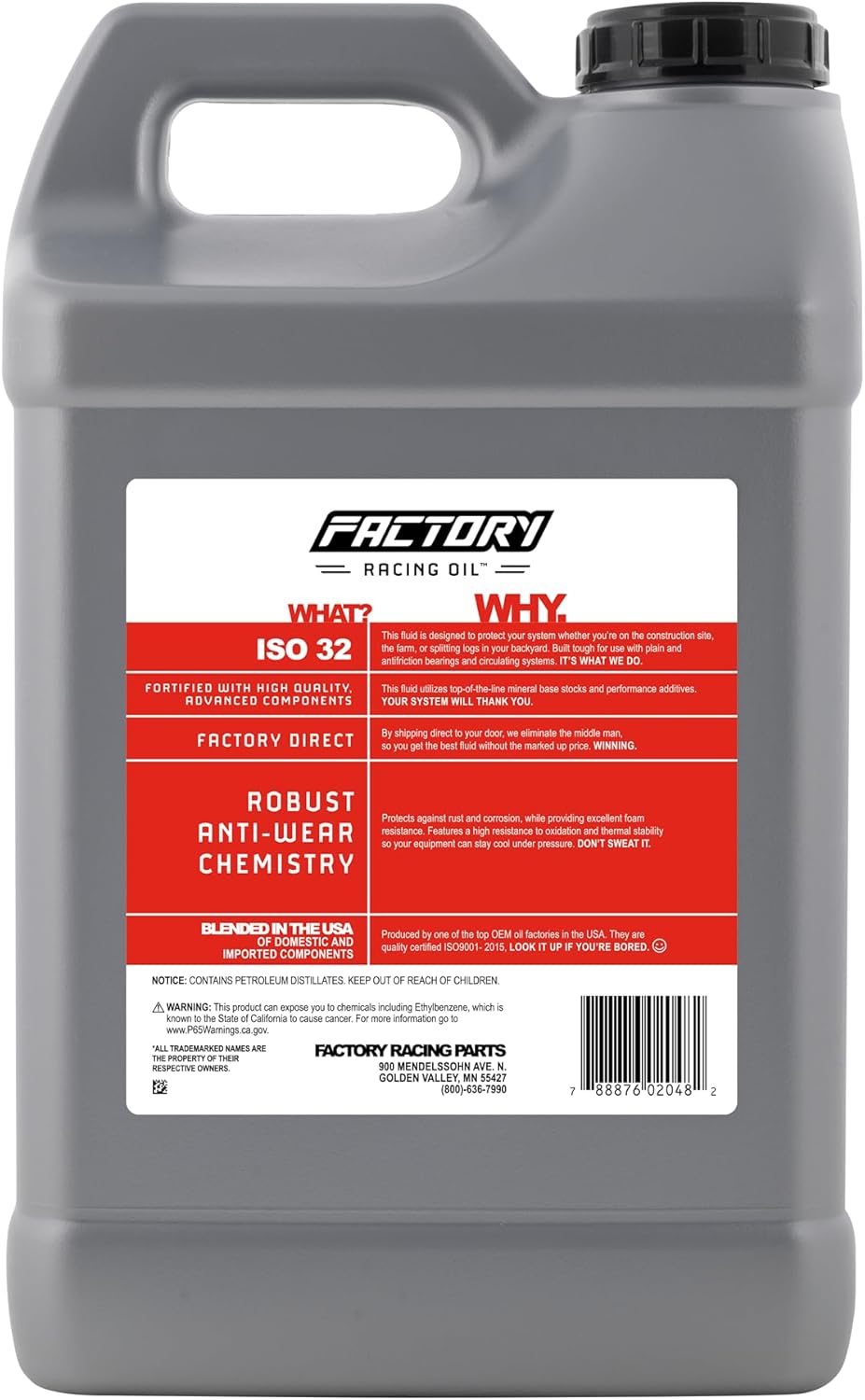 Factory Racing Oil 214801 Twin Pack Anti-Wear ISO 32 Hydraulic Fluid - 5 Gallons (2x2.5 Gal Bottles)