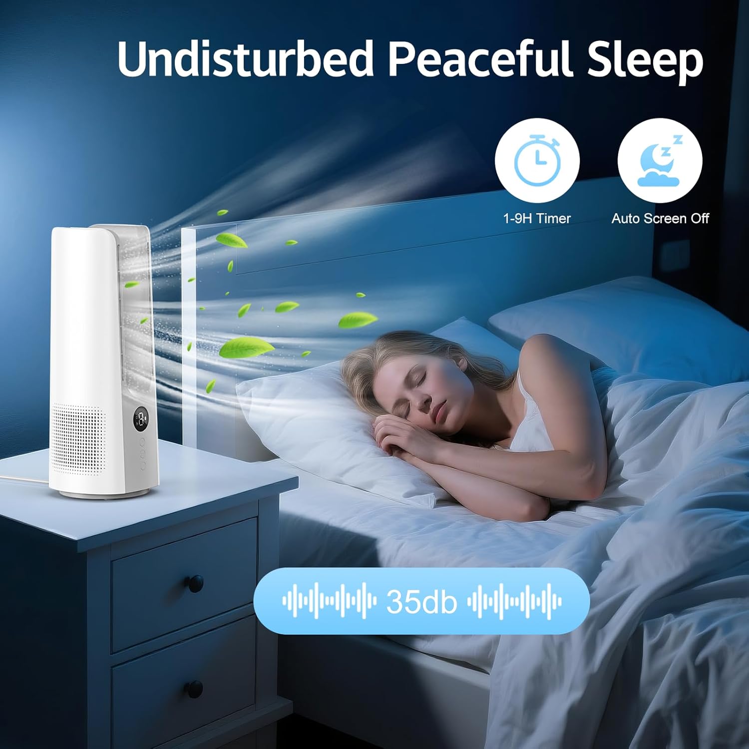 Desk Fan, 13 Inch Portable Bladeless Fan, Small Quiet Table Fan with 60°Oscillating, 9 Speeds & 9H Timer, LED Display, Button Control, Easy to Clean, Personal Desktop Fan for Bedroom, Office