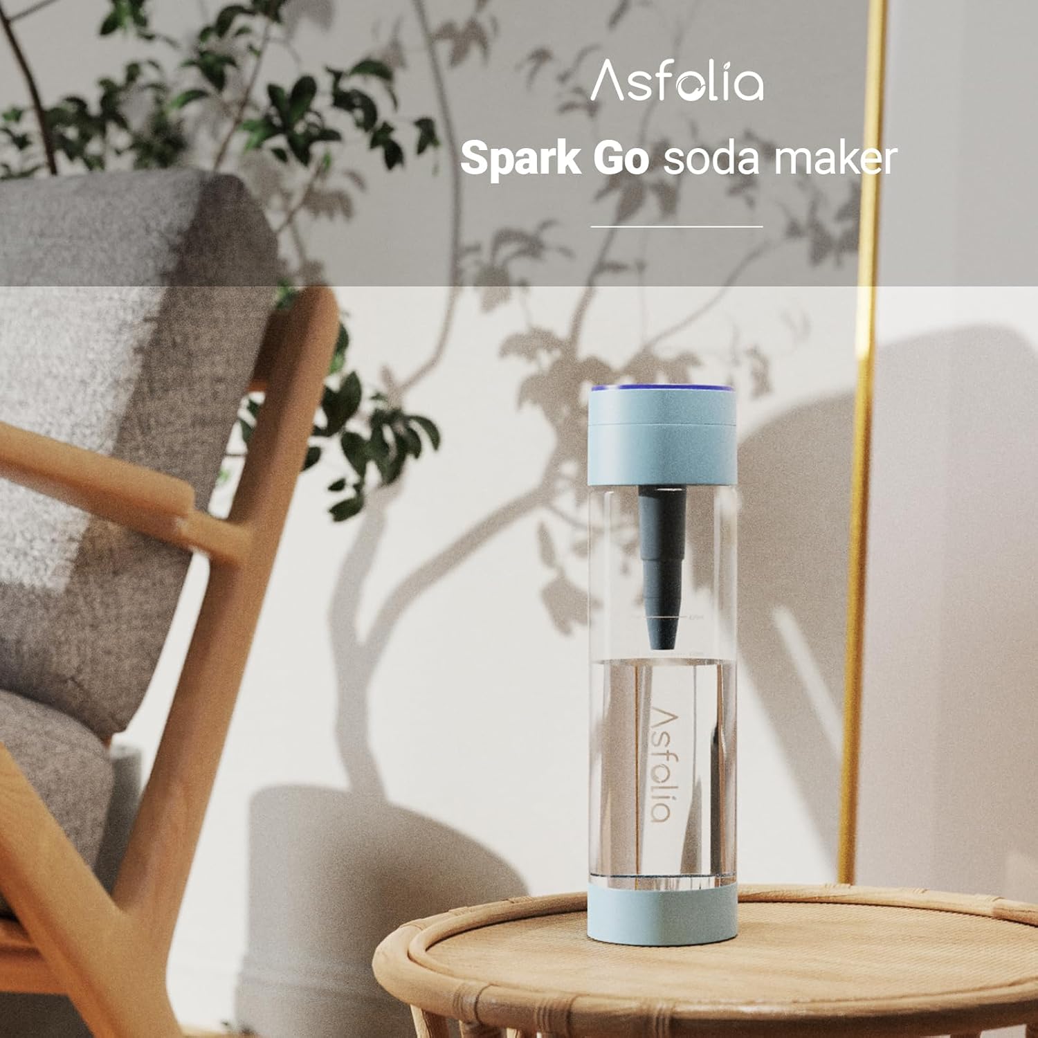 Sparkling Water Maker, SparkGo Portable Soda Maker with 420ml PET Carbonating Bottles, 60 Pack CO2 Cylinders (Blue)