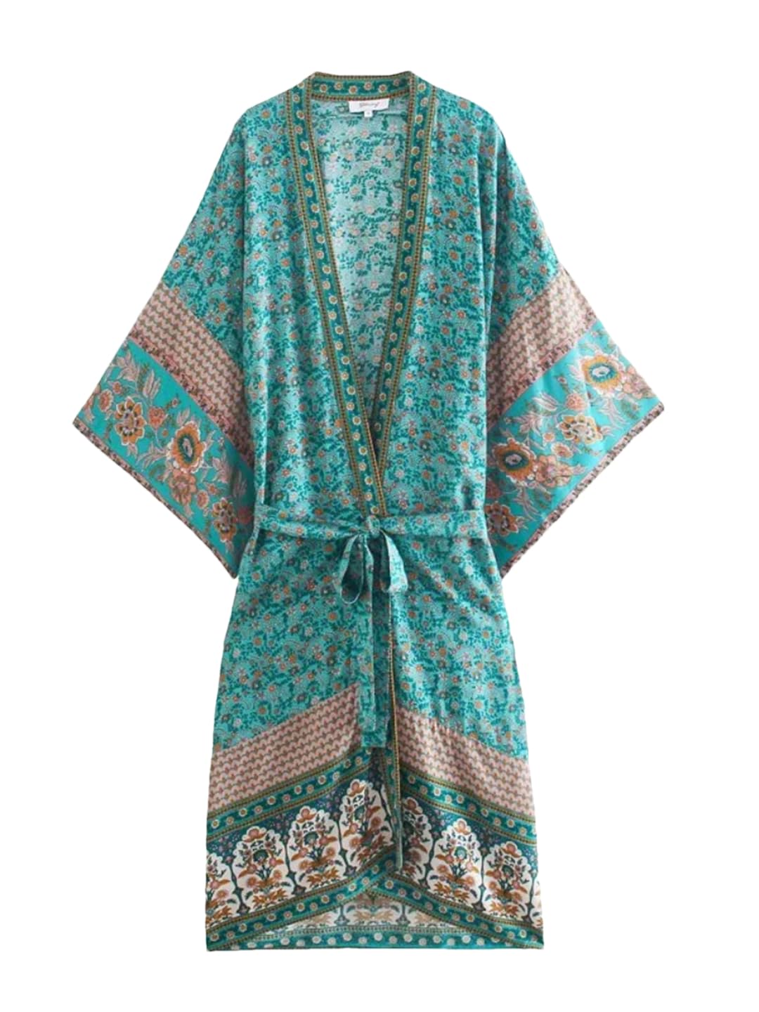 Disimlarl Kimono da spiaggia con stampa a pipistrello, da donna, con scollo a V, estivo, in rayon e cotone