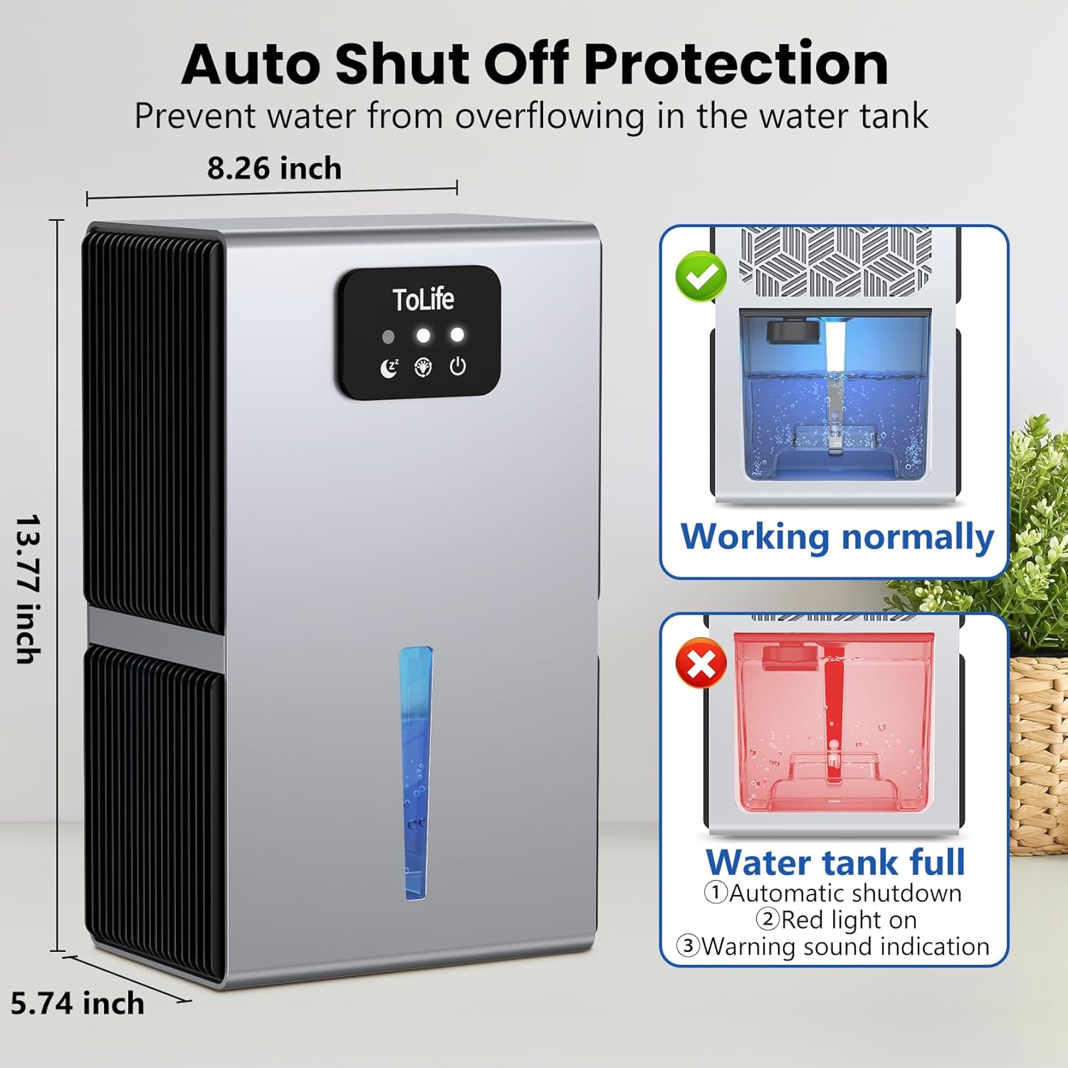 ToLife Dehumidifier auto shut-off mechanism