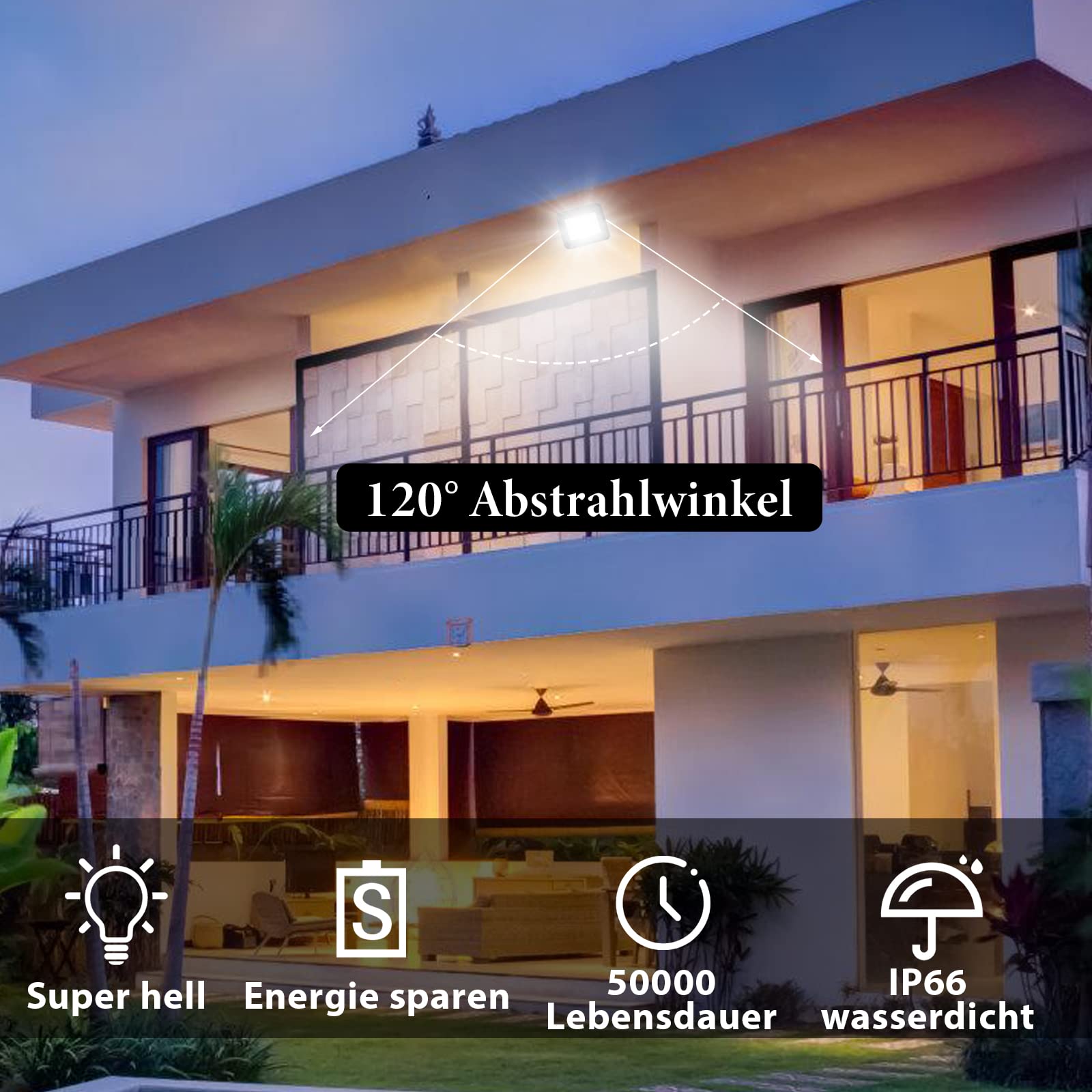 Lospitch LED Strahler, 100W Scheinwerfer Superhell 8500LM 6000K Kaltweiß Außenleuchte, Flutlicht IP66 Wasserdicht Außenstrahler für Garten, Auffahrt (Kein Stecker)