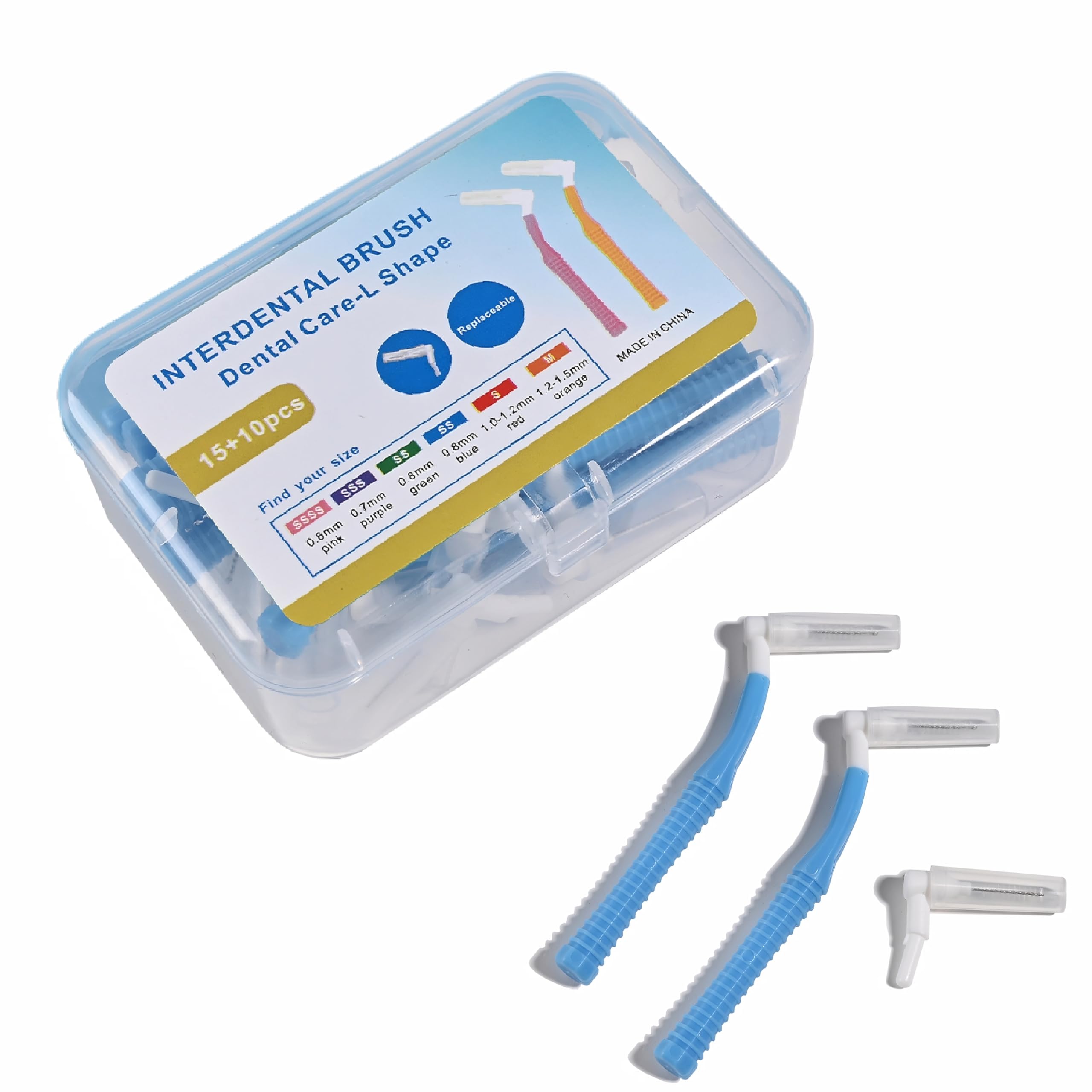 Interdental Brush,25 Pcs L-Shaped Orthodontic Interdental Brushs,Manual Brush for Adult,Smooth Cleaning Between Teeth without dead Angle (Blue, 0.8mm)-image-18