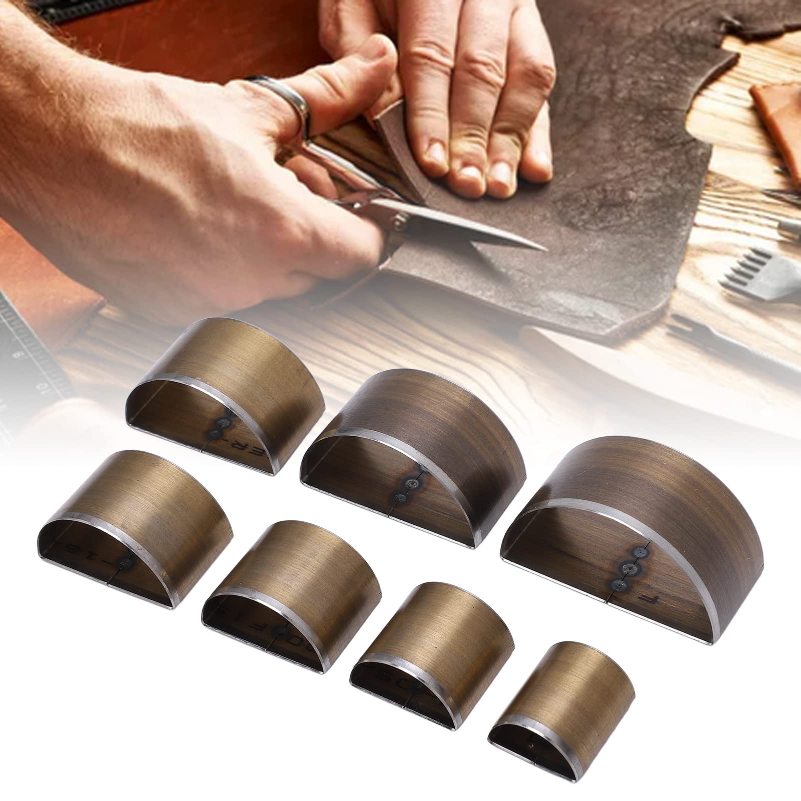 Set di Fustelle per Pelle, 7 Pezzi Semicircolari da 50 mm, Utensili in Acciaio ad Alta Velocità per Lavorazione Artigianale di Pelle, Gomma, Silicone