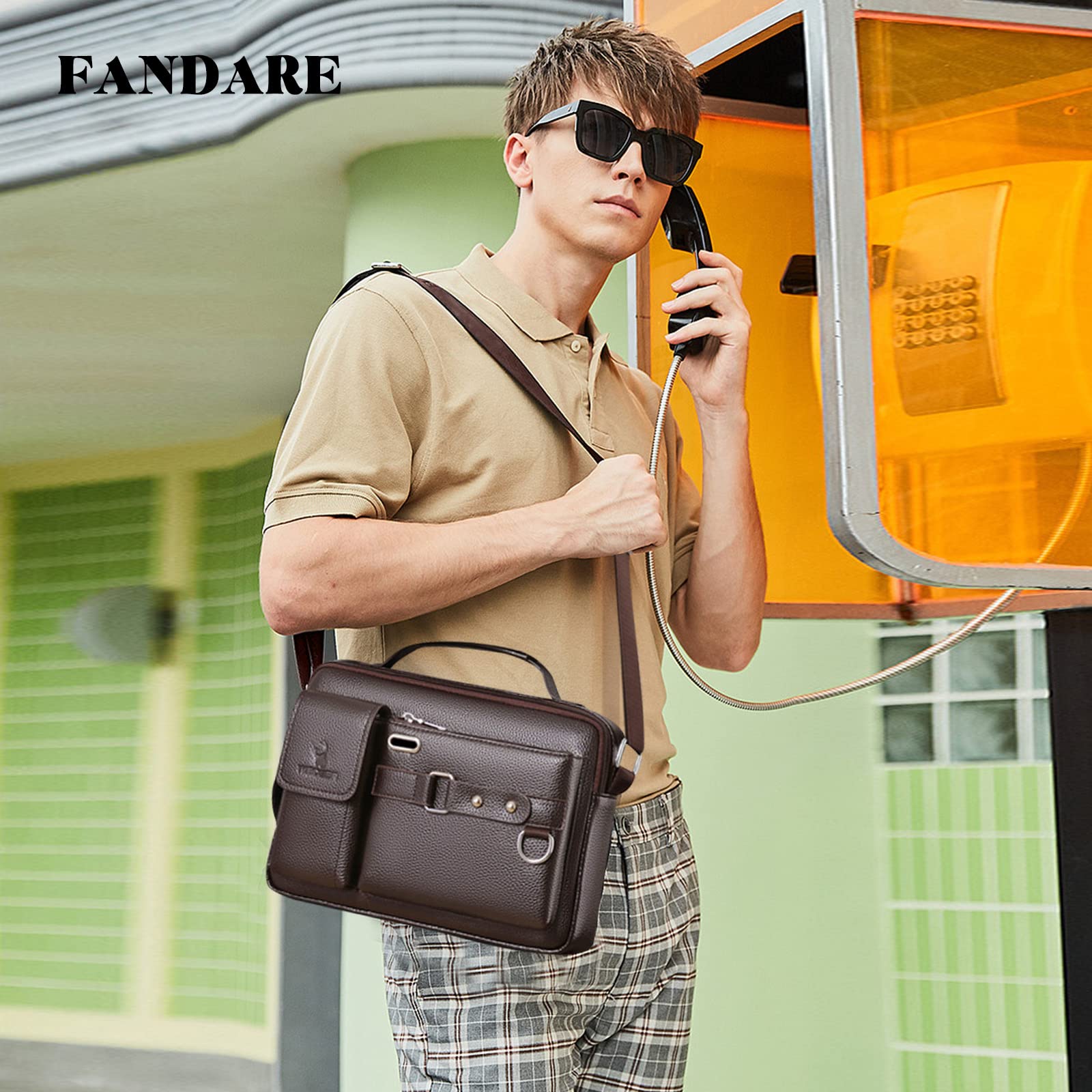 FANDARE Retrò Ventiquattrore Uomo Porta PC in PU Pelle, Borsa a Tracolla da Lavoro Messenger per Ufficio Università Insegnanti Scuola Business Marrone
