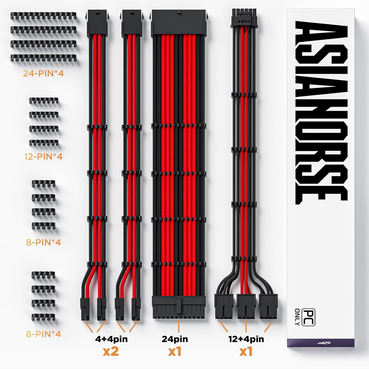 AsiaHorse 12VHPWR Cable Extension Kit, 16AWG Pcie 5.0 PSU Cable Extension Kit Soft Braided Power Supply Cable Extension, 24pin ATX /4+4pin EPS /12+4pin 30CM Length with Cable Combs