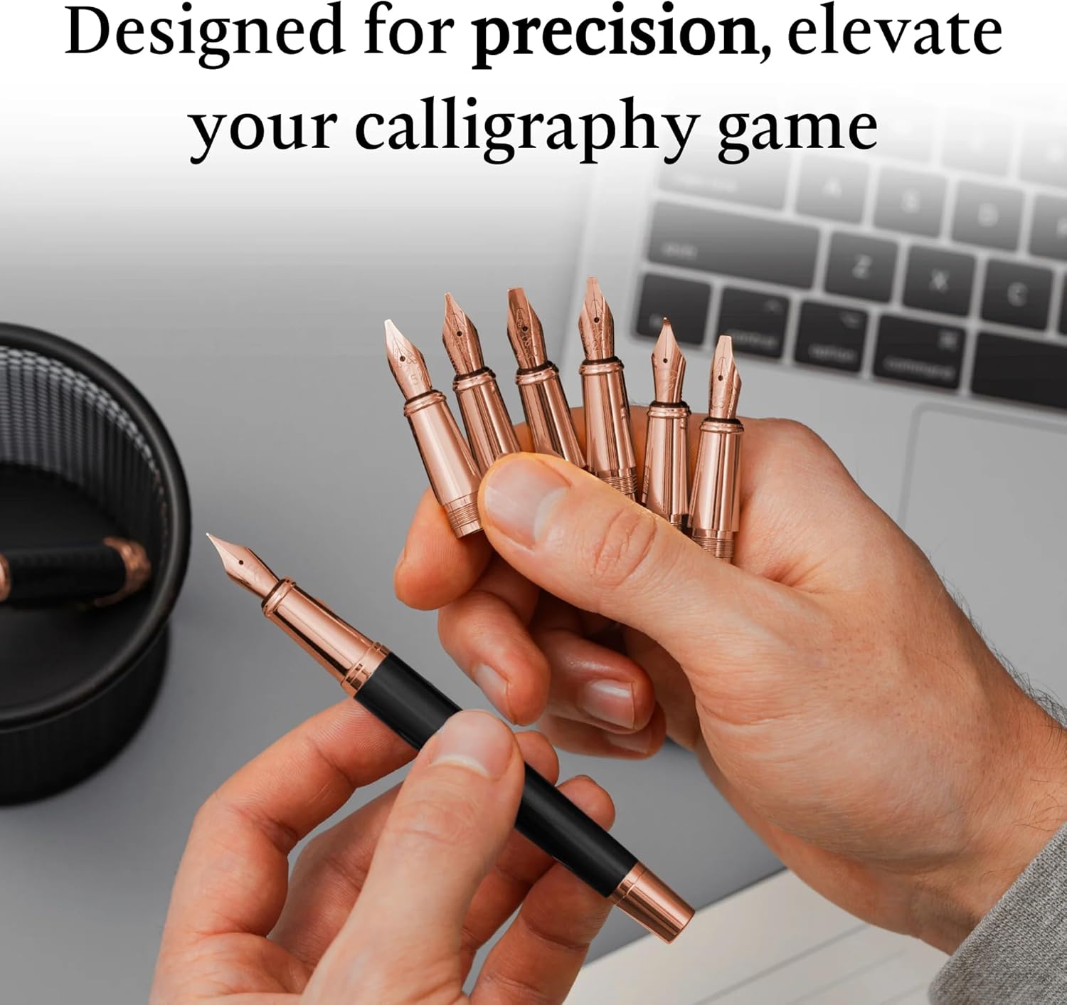 Ellington Pens Luxury Calligraphy Set - Premium Fountain Pen with 6 Nibs, 50 ml Black Ink Bottle, 6 Cartridges, Converter, Elegant Gift Box – Perfect for Drawing, Writing, Gifting (Midnight Rose)