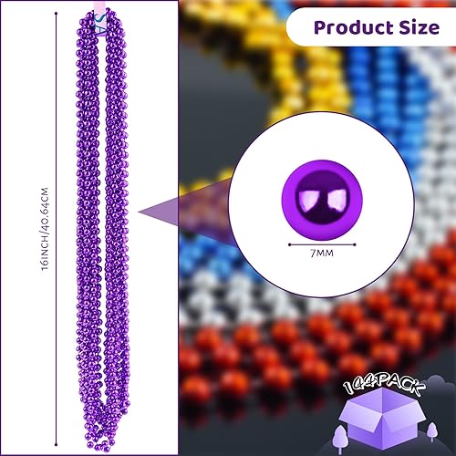 Miniatura 2 de SHAOQINLIN 144 collares de cuentas moradas metálicas de 33 pulgadas y 0.276 in, collar de cuentas para fiesta de Mardi Gras, collares redondos a