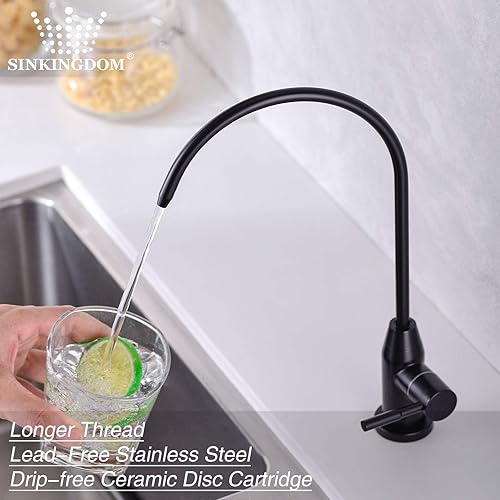 Miniatura 6 de SINKINGDOM Kit de grifo de agua potable negro mate con ajuste completo para sistema de filtración de ósmosis inversa sin plomo 304 Negro, Oro