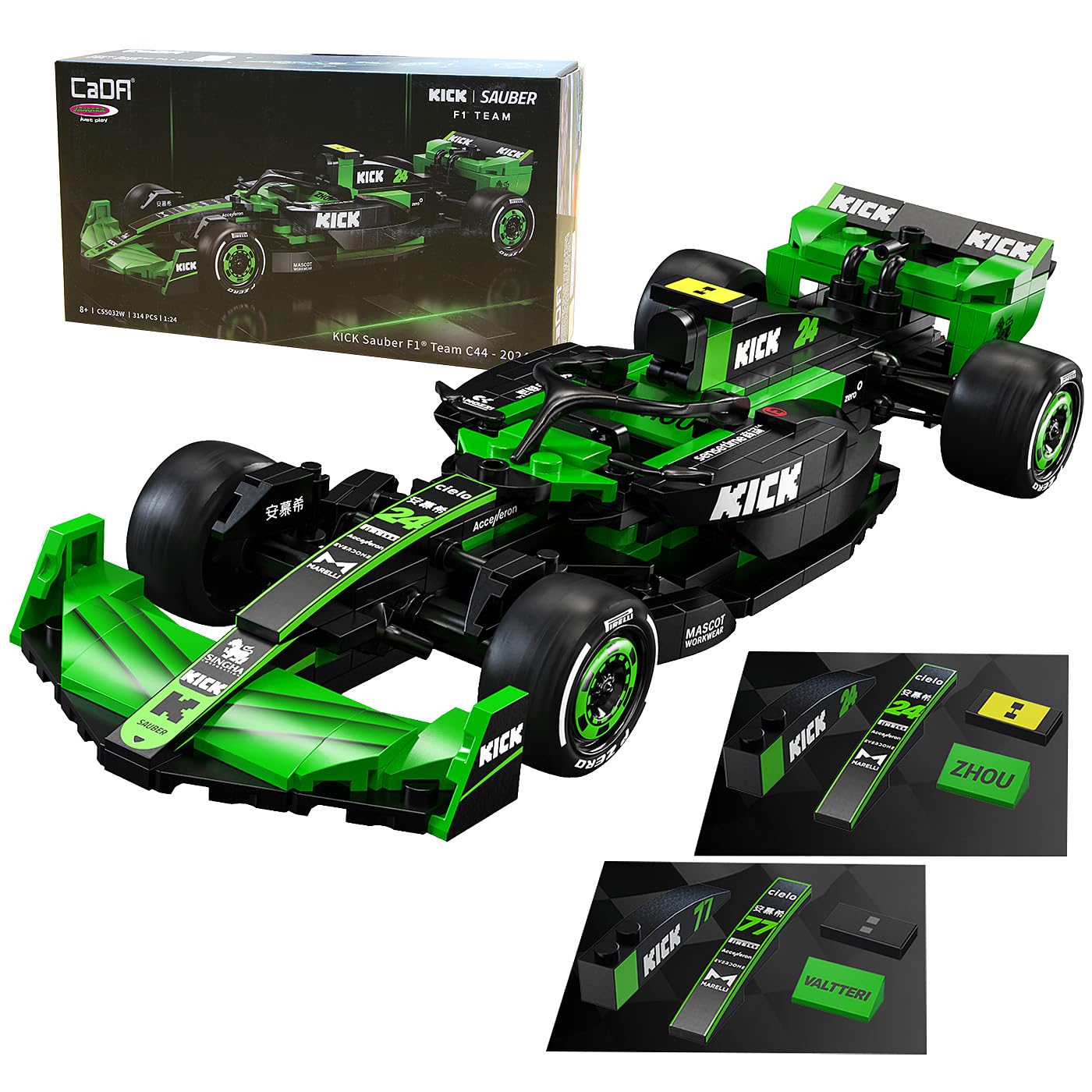 JAMARA 402861 Cada Kick Sauber F1 Team C44-2024 Bricks 1:24, Coche de Juguete, Coche Deportivo para niños a Partir de 8 años, Kit de Ladrillos de sujeción, Idea de Regalo para niños, Fiel a