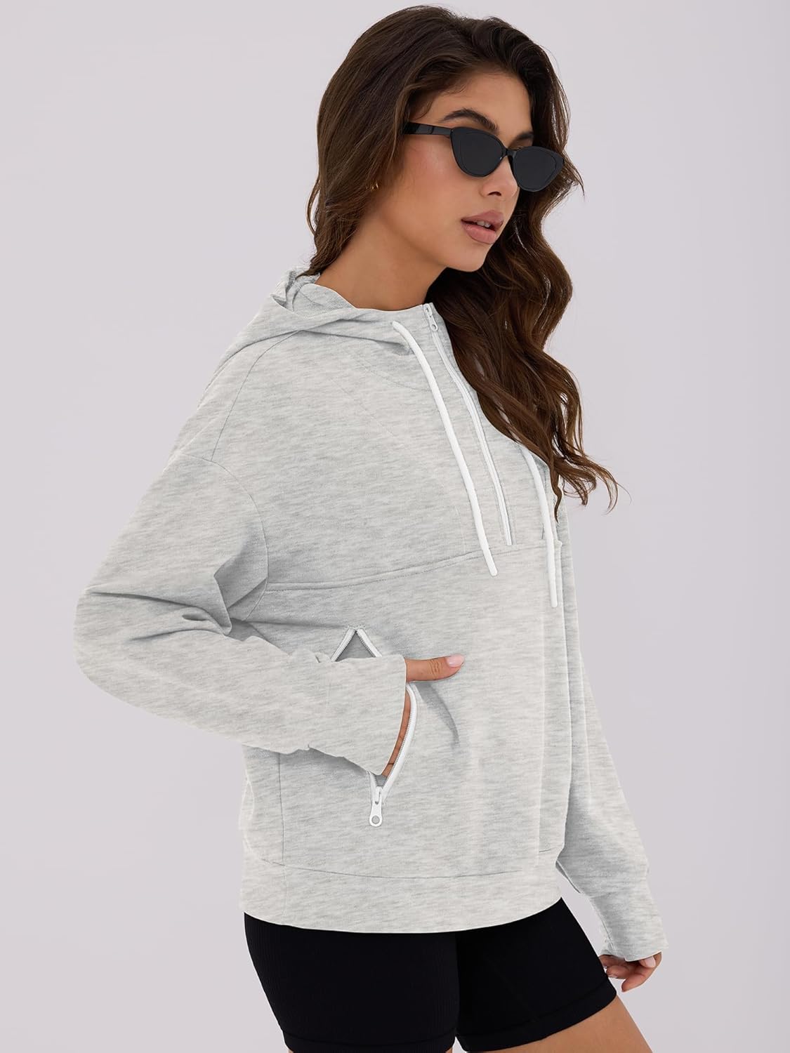 ZAFUL Womens Hoodies Half Zip Up 2025 Fall Fashion Hooded Sweatshirts with Zipper Pockets Contrast Pullover Workout Clothes - Image 3