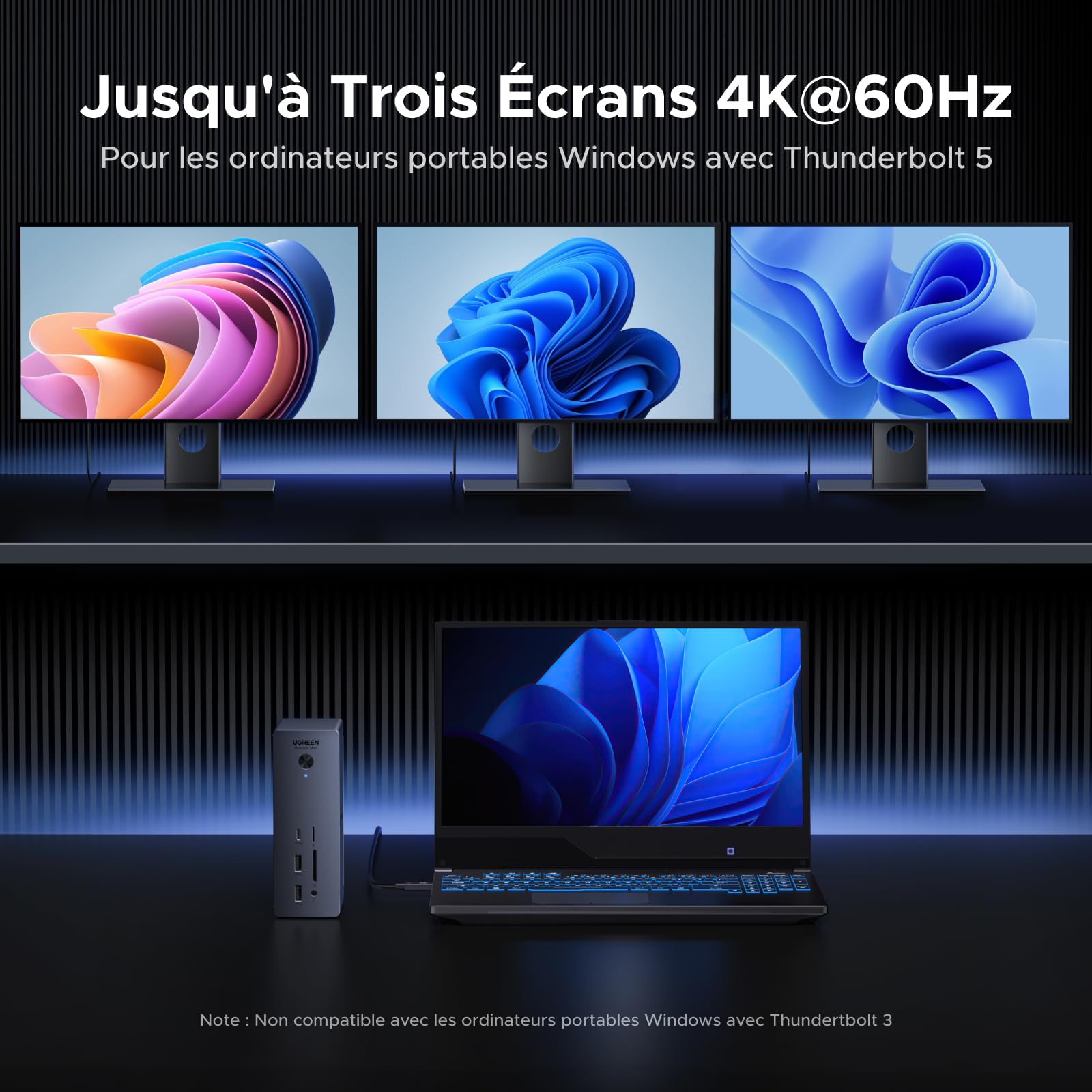 UGREEN Revodok Max 2131 Dock Thunderbolt 5 120Gbps Double Affichage 13 en 1 Docking Station d'accueil avec Plusieurs Thunderbolt 5 Multi USB 3.2 RJ45 2.5GbE SD TF 4.0 3.5mm Audio 140W Max Charge