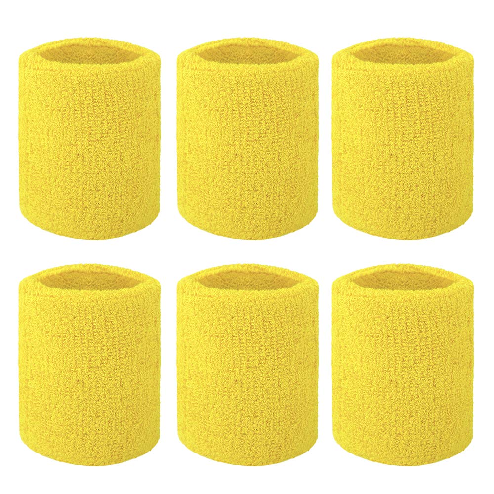 GOGO 6-Piece Wrist Sweatbands Athletic Cotton Terry Cloth Wristband 2 Sizes-Yellow-3 inch — image 1