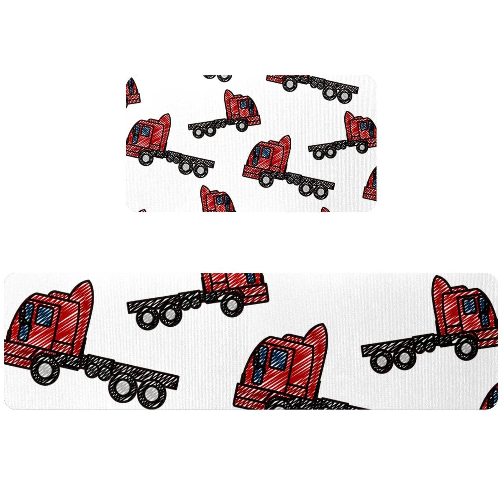 Tapis de cuisine lavable et absorbant motif camion rouge pour couloir et maison