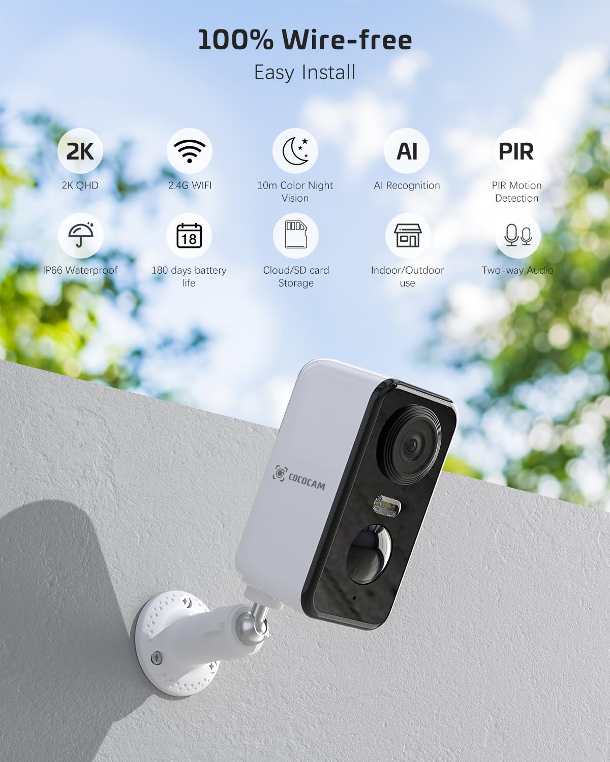 Telecamera WiFi Da Finestra 2K Con Visione Notturna A Colori - Rilevamento Movimento, Installazione Facile Senza Fori