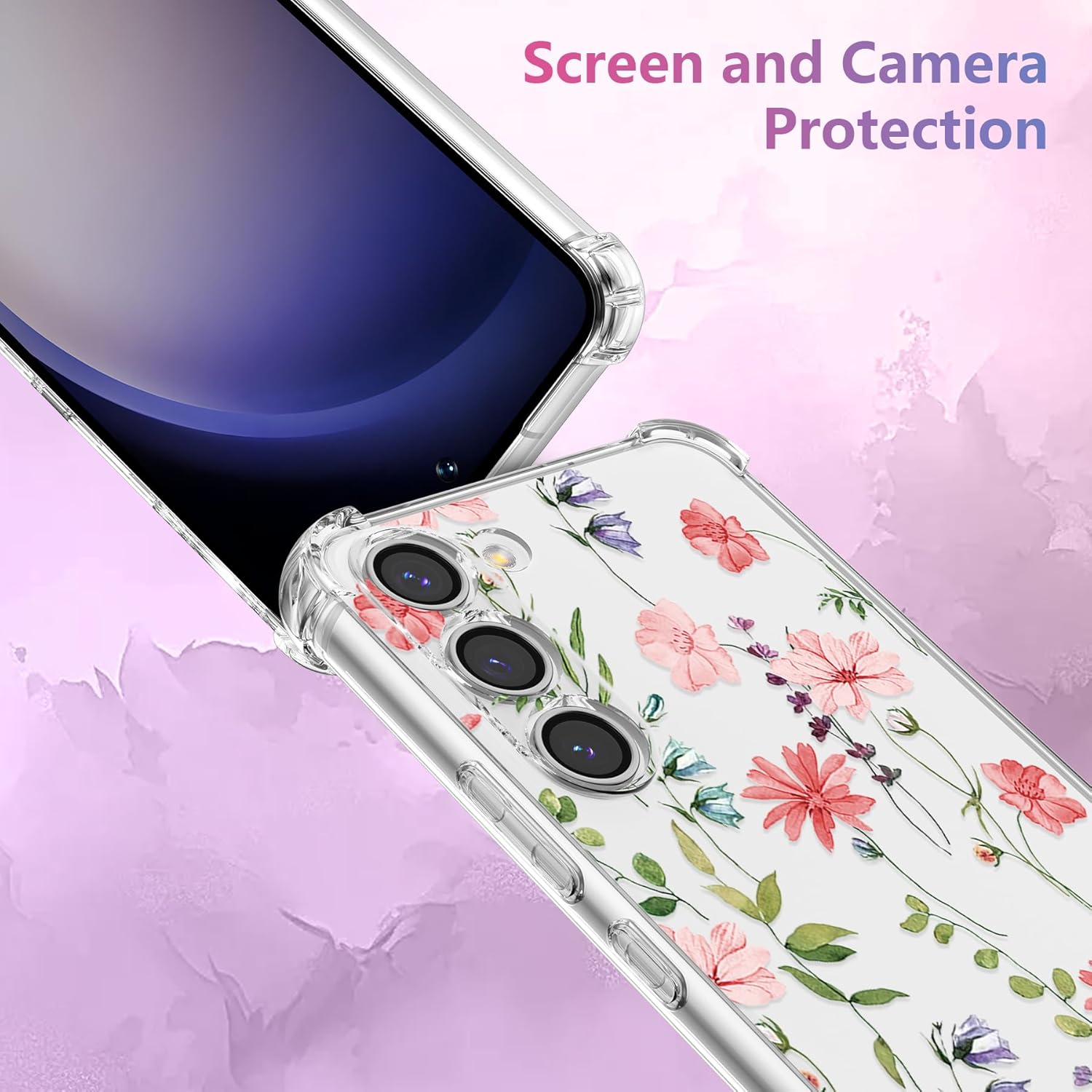 DEFBSC Soft Case Compatible with Samsung Galaxy S22 Plus, Clear Floral Flower Pattern Print Design Flexible TPU Shockproof Cover for Women Girls,Flower Protective Phone Case,Pink Cosmos - Image 4