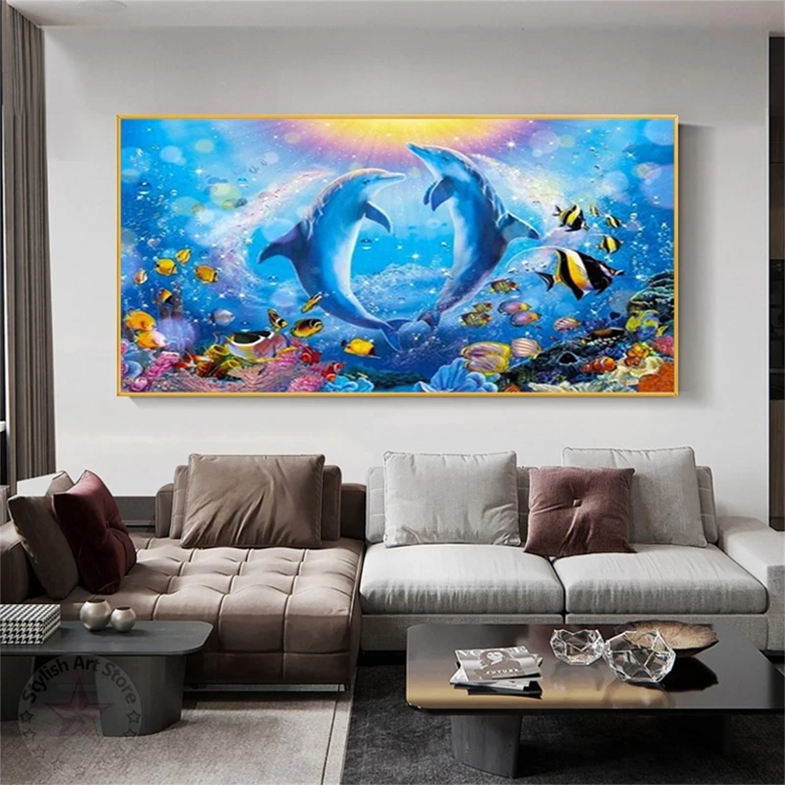 Diamond Painting 5D Delfini 50x40 Cm - Kit Completo Con Pietre Quadrate, Tela Subacquea Con Delfini E Barche, Fai Da Te Per Adulti E Ragazzi - 2