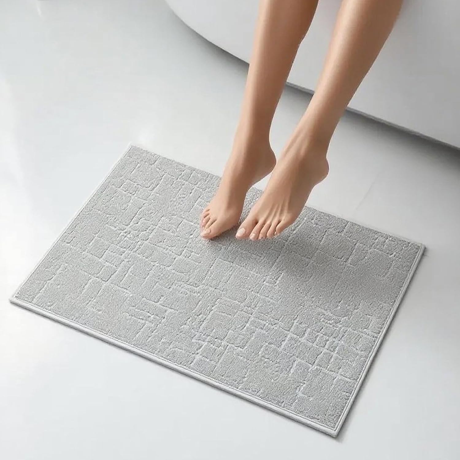 Non Slip Washable Ulita Thin Bath Mat Fits Under Door Low Pile Absorbent Bath mats Quick Dry Beside Bathtub Sink Shower mats for Outside Shower, Light Gray Large 24''X36''