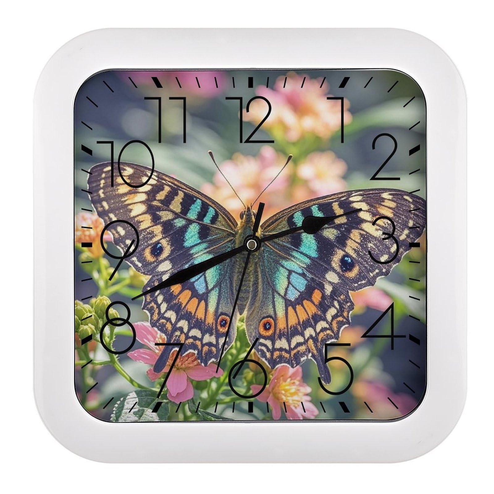 FekiLoot Square Butterfly Wall Clock Decorative Battery Operated Analog Clocks Silent Non-Ticking Frame Wall Clocks Perfect Kitchen Or Office Clock 10 Inch