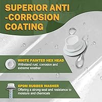 Vista 3 de LIONMAX 500 unidades de tornillos para techos de metal #10 x 2,5 cm, tornillos de zinc con cabeza hexagonal pintada en blanco, arandela de goma