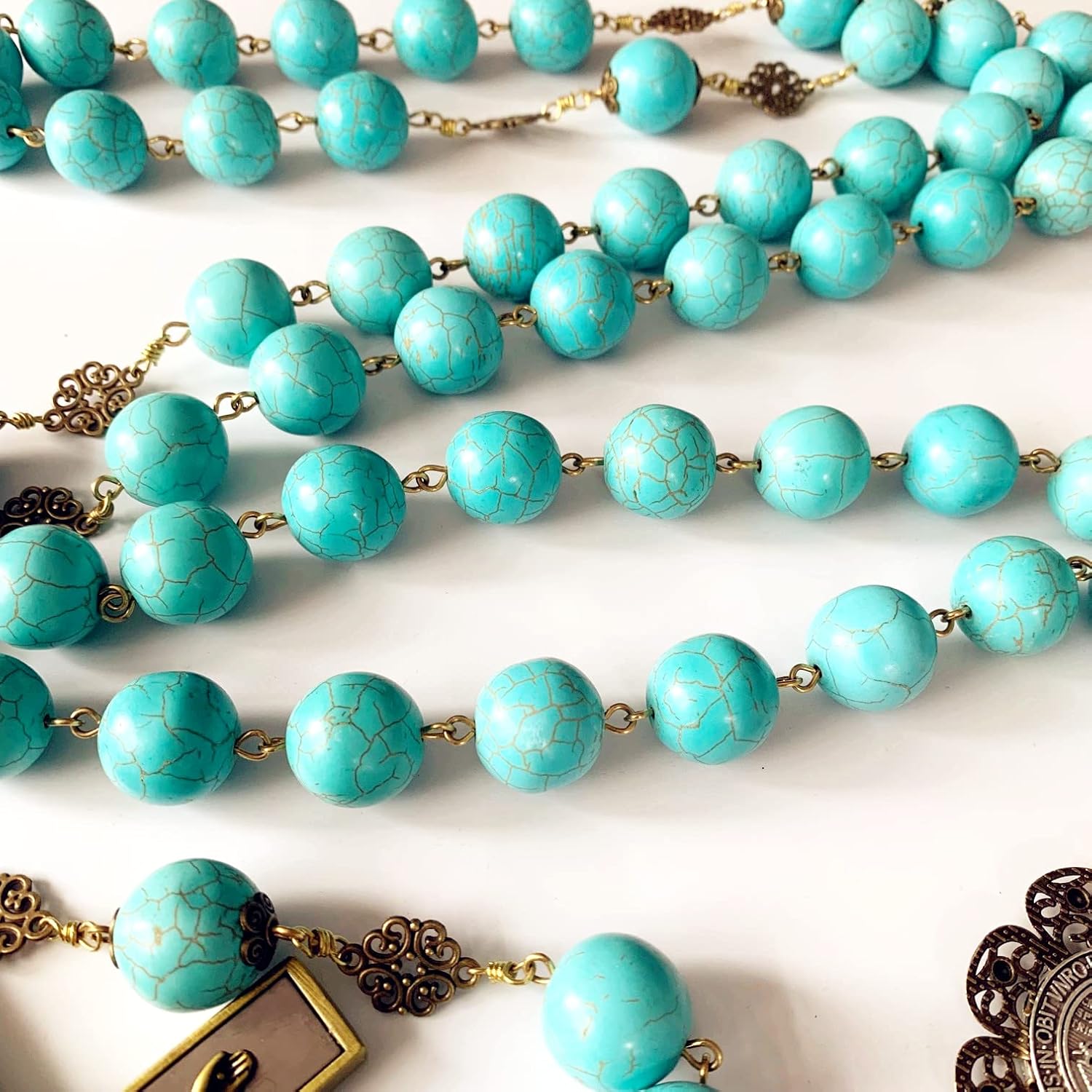 elegantmedical HANDMADE COPPER Home Wall Rosary Large 20mm blue howlite beads St.Benedict cross/crucifix box Catholic GIFTS (Blue)