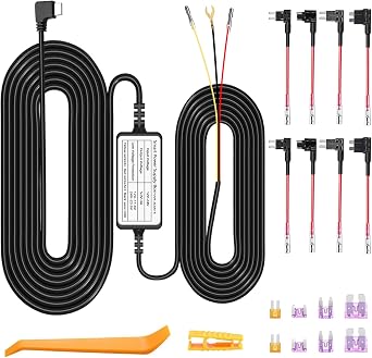 BUNUD Hardwire Kit for Dash Camera 11.5ft USB Type C Dash Cam Hard Wire Kit for Car - Convert 12V-24V to 5V/3A with Four Sizes of Fuses - 24H Parking Monitor & Low Voltage Protection Black