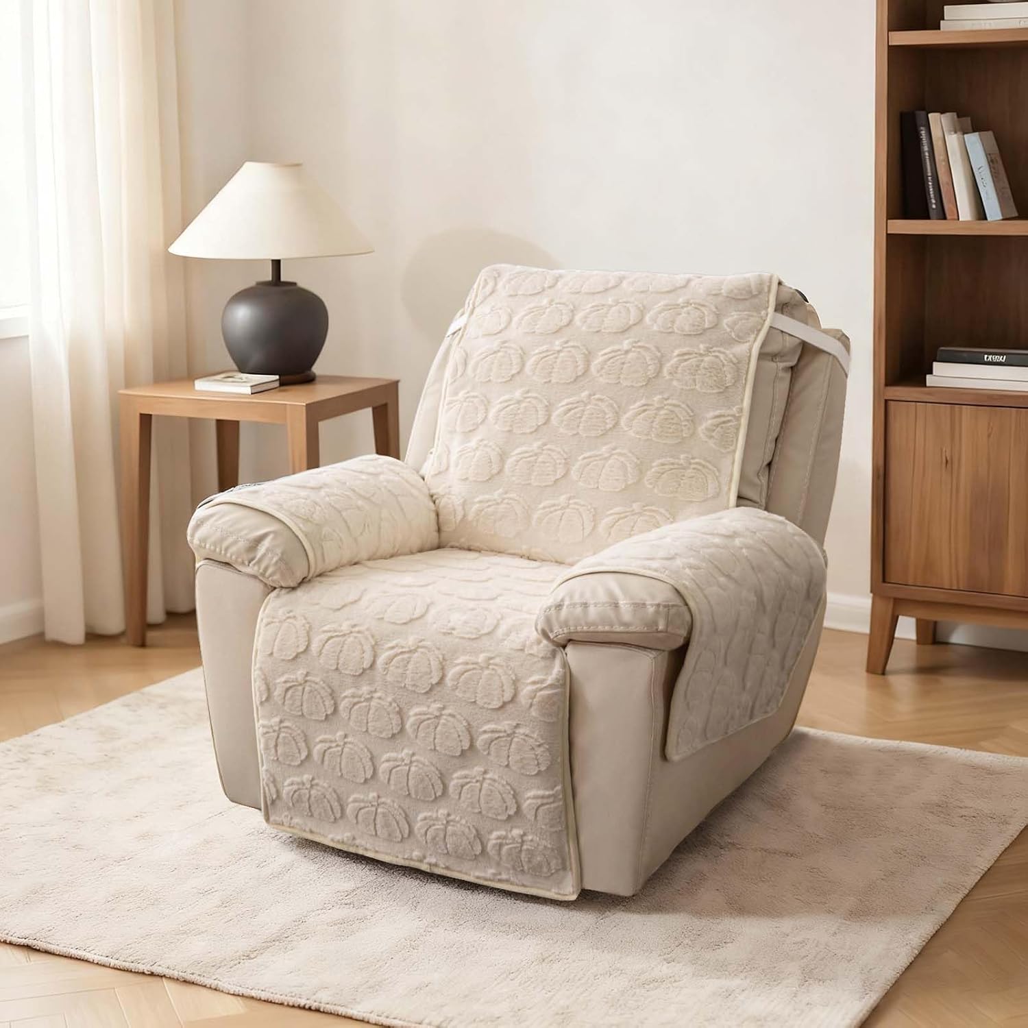 Thick Rabbit Plush Recliner Slipcover 23 Inches Chair Covers Lazy Boy Recliner Chair Cover Quilted Cover for Recliner Chairs and Furniture (Off-White)