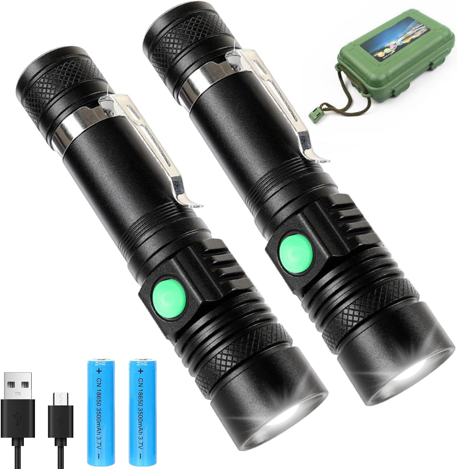 Lampe Torche LED Puissante 2000 Lumens Zoom Rechargeable - Noire