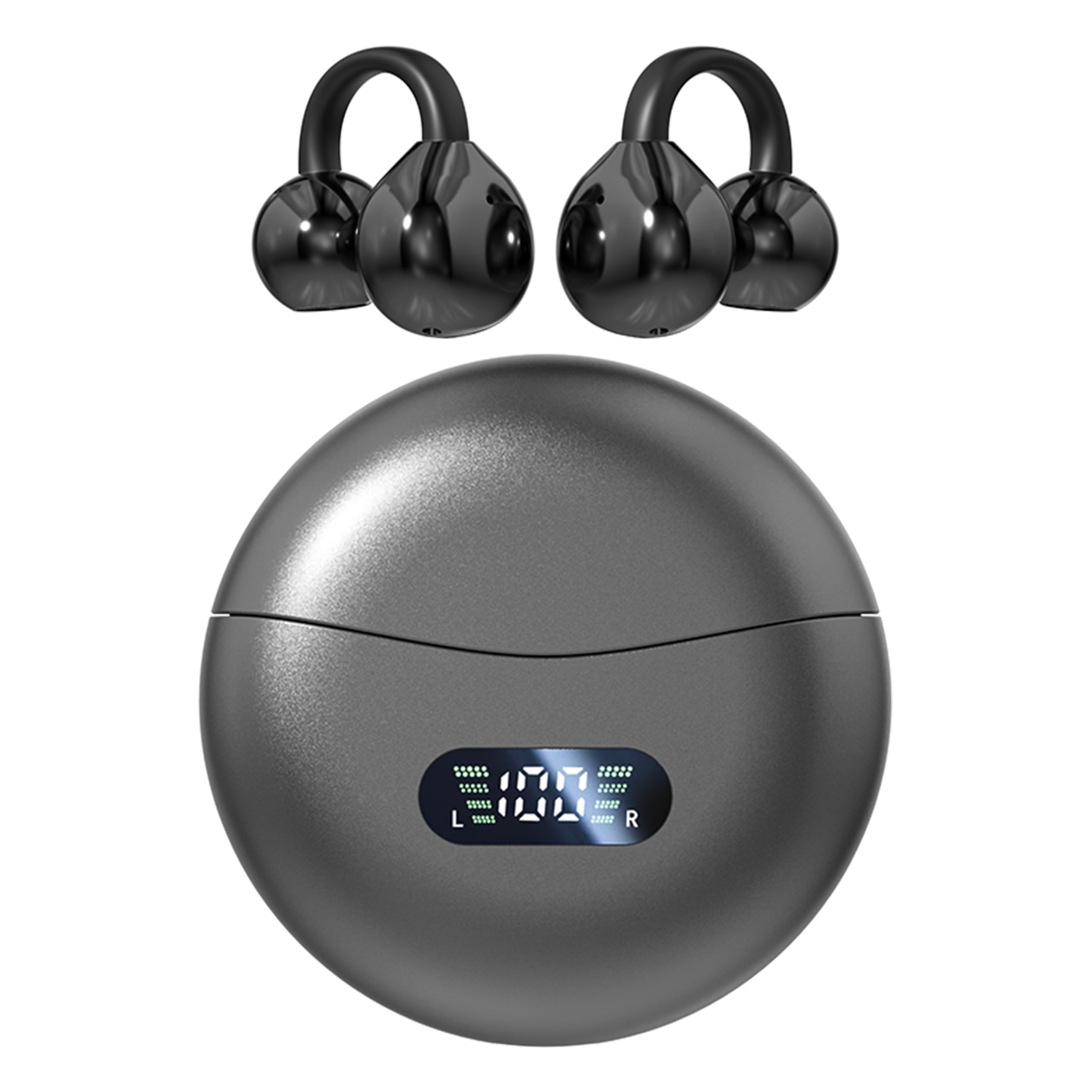 Clip On Earbuds, Bluetooth 5.3 Lightweight Comfort Bone Conduction Open Ear Headphones With LED Digital Display Charging Case Sport Built-in Mic IPX7 Waterproof For Running Fitness Android, Light Blue - View #6