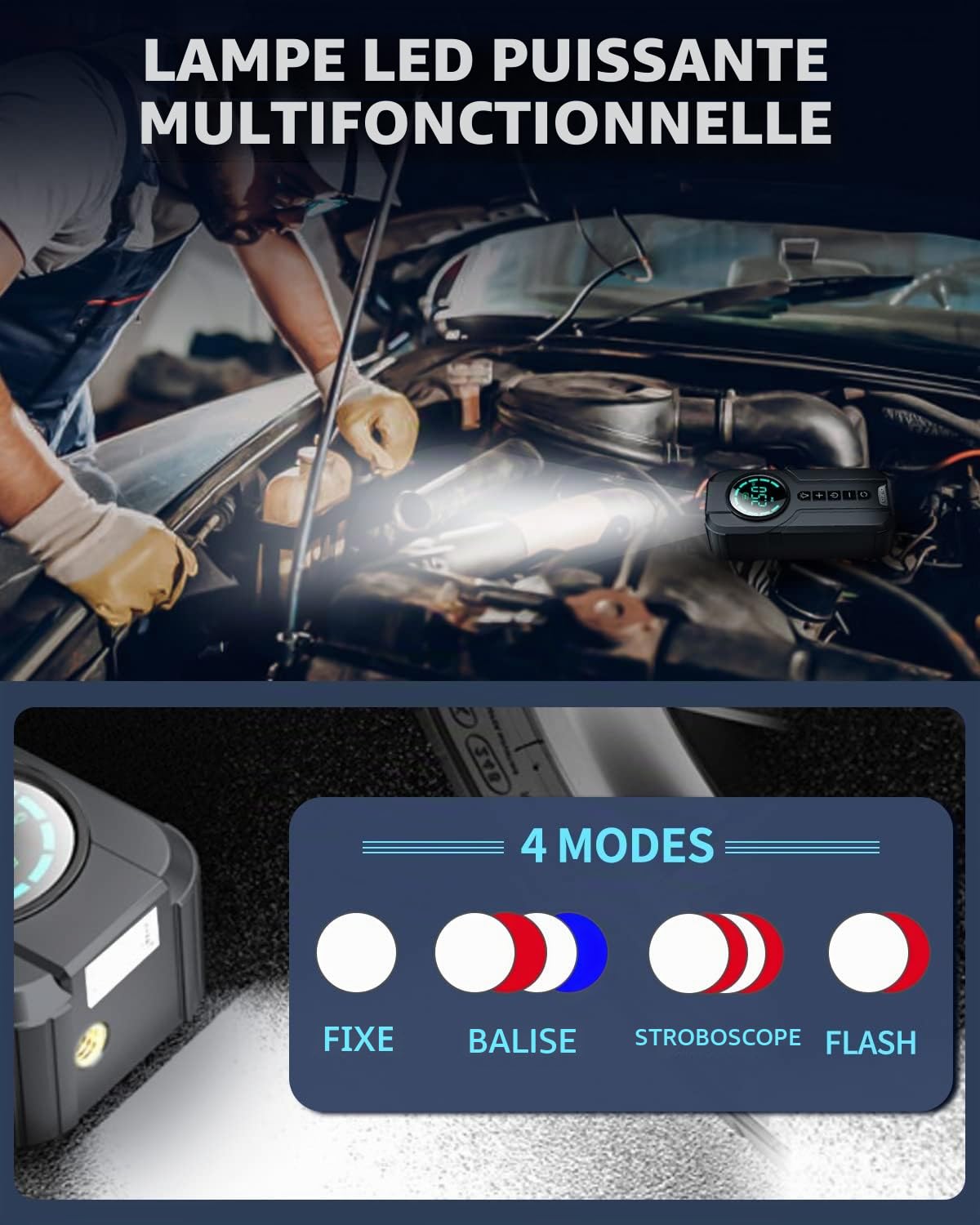 VICKSONGS Gonfleur Electrique Pneu Portatif, 7200mAH 180Psi Pompe Électrique Voiture,Vélo,Moto, Mini Compresseur à Air Portatif, Rechargeable Pompe a Air Electrique