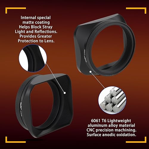 Miniatura 7 de Haoge LH-X200B Parasol cuadrado de lente de metal con anillo adaptador de 49mm y tapa metálica para Fujifilm X100VI x-100vi x100v x100f x100t x100s,