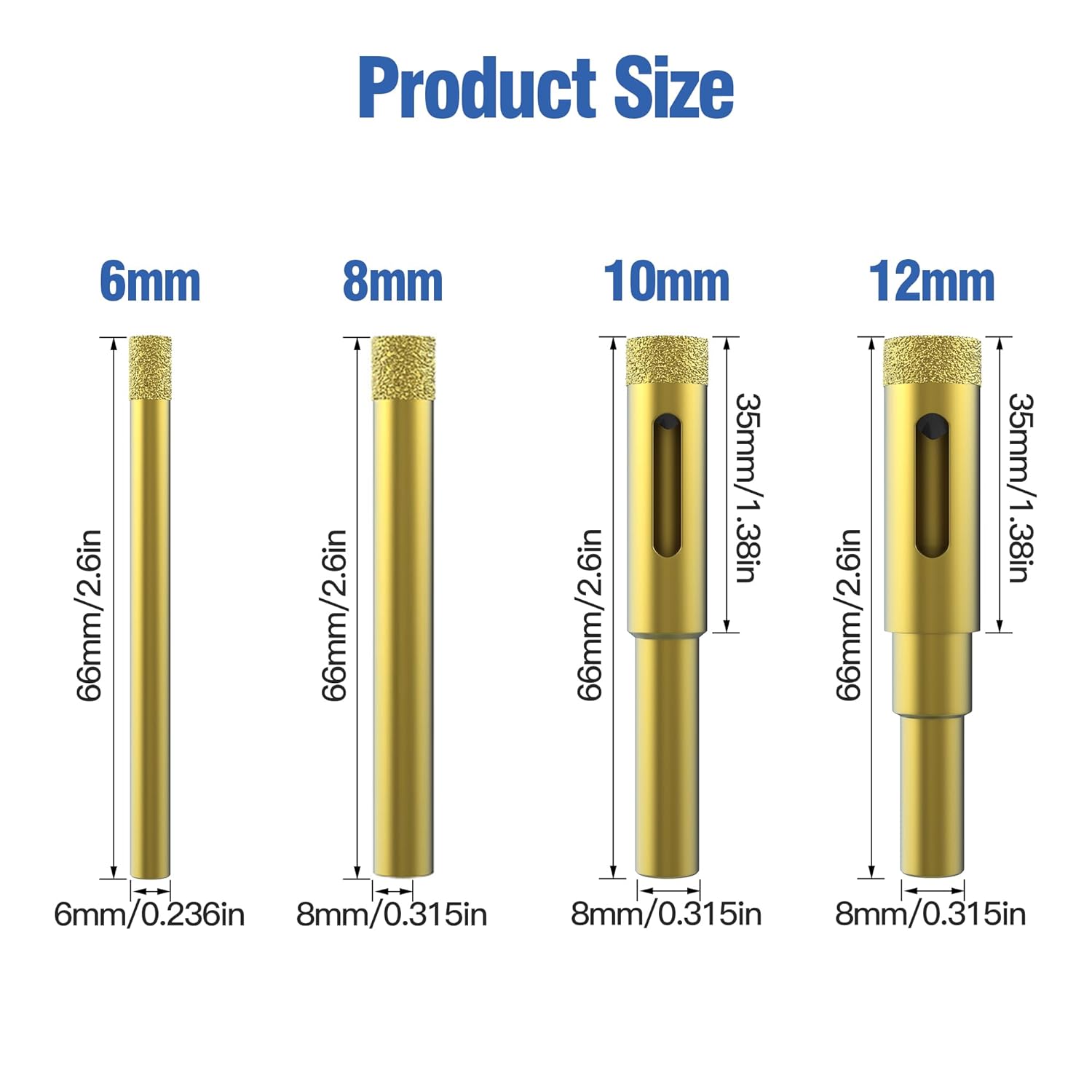 HUHAO 8-Piece Diamond Drill Bit & Chamfer Kit - 6/8/10/12/25/35/45mm Hole Saw Set + 50mm Beveling Bit + M10 Adapter for Tile, Marble, Granite, Glass, Ceramic