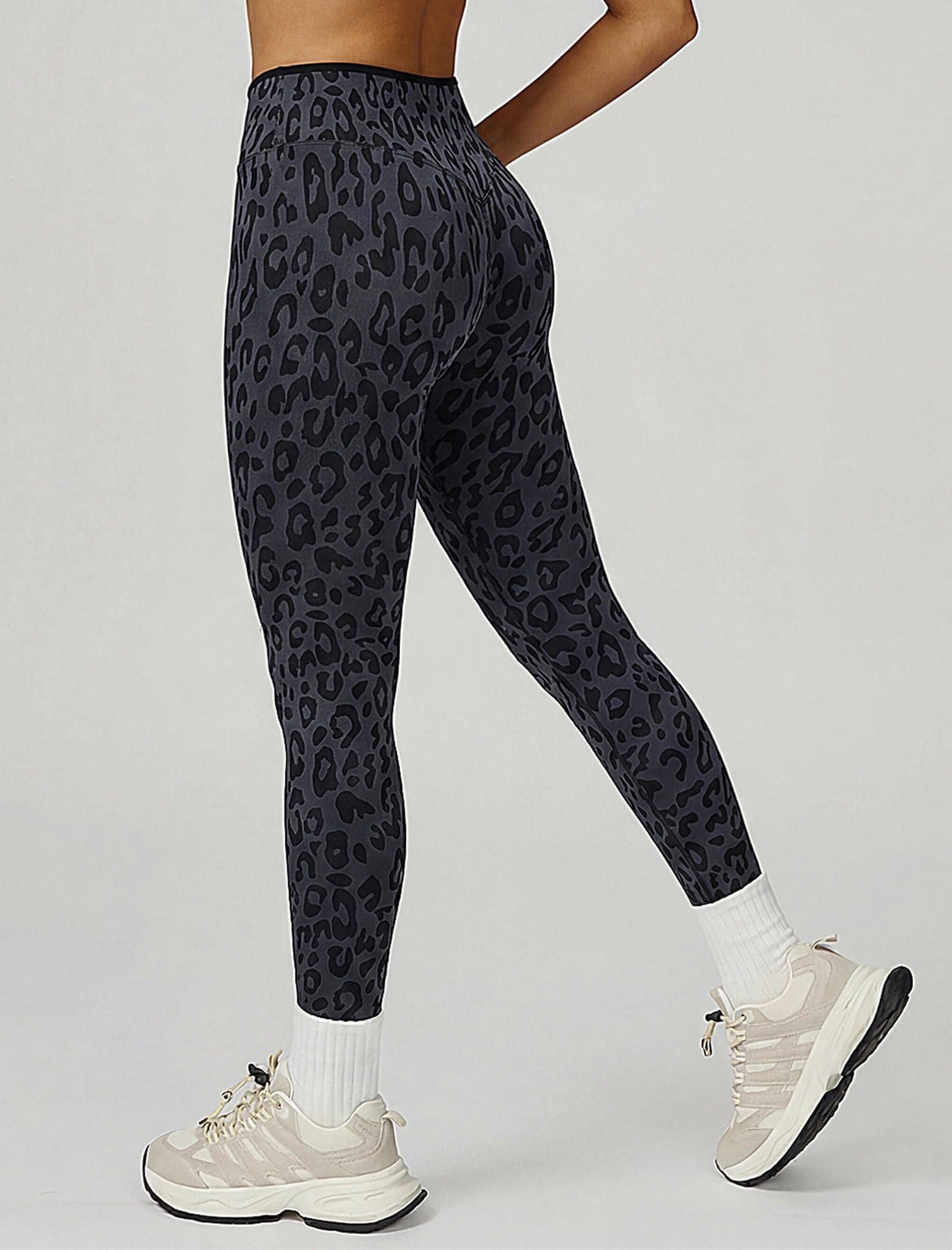 Odizli Leggings sportivi da donna a vita alta, con motivo leopardato, opachi