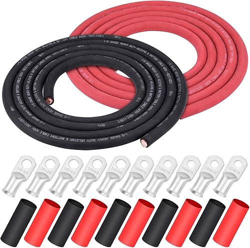 Miniatura 25 de iGreely Alambre Calibre 6 AWG 20 Pies Negro + 20 Pies Rojo Batería de Soldadura Cable Ultra Flexible de Cobre Puro + 5 pzs de Conectores de Terminal