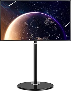 Rfiver Swivel Floor TV Stand with 90 Degree Swivel for 32-65 inch LCD LED TV, Modern Simple Design Black Corner TV Floor Stand with Round Glass Base, VESA 400x400 mm