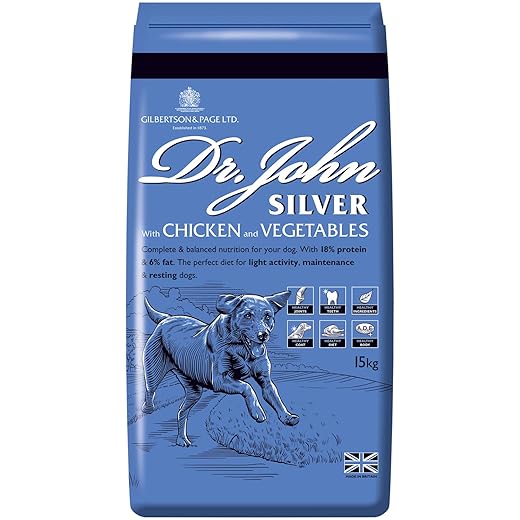 Dr John Silver Dry Dog Food 15kg - Chicken with Vegetables - Complete Dog Biscuits 15kg - Senior and Adult Dog Food for Light Activity, Maintenance and Resting Dogs