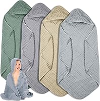 Vista 15 de Peryiter 6 toallas de muselina con capucha para bebé, 32 x 32 pulgadas, toalla de baño de algodón para recién nacidos, mantas absorbentes unisex